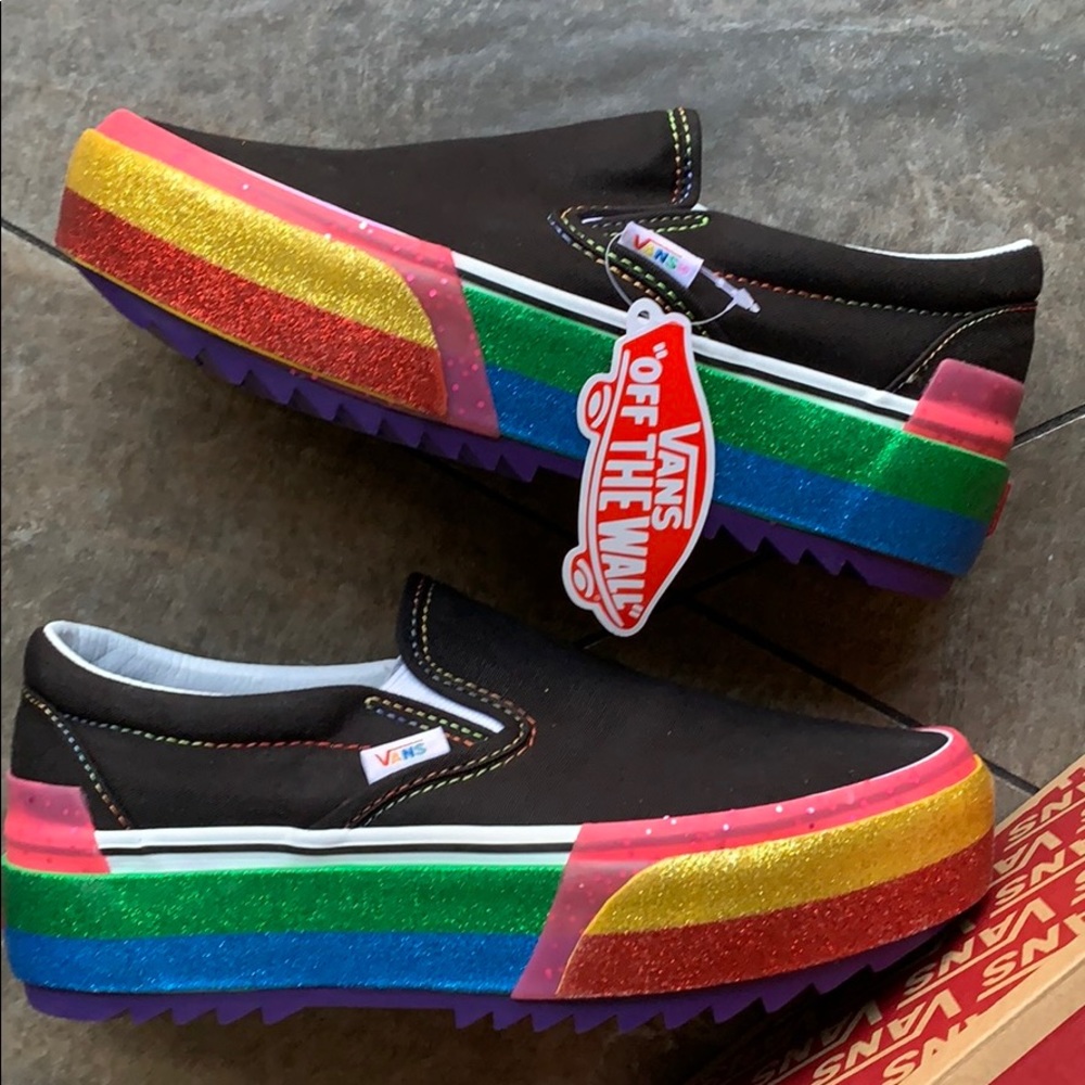 ••VANS CLASSIC SLIP ON S PLATFORMS GLITTER BLK/R W - Picture 13 of 16